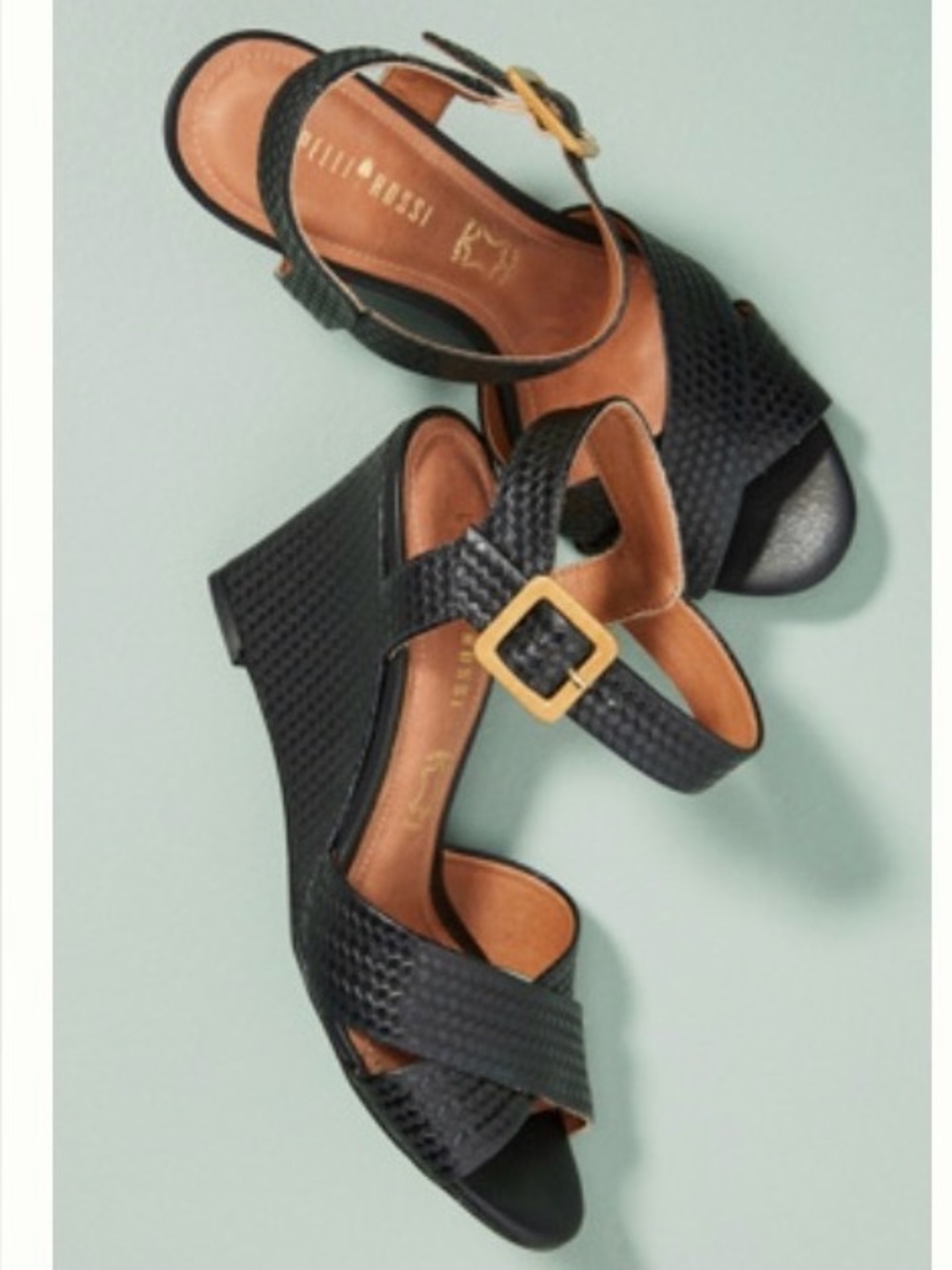 CAPELLI ROSSI WOVEN LEATHER WEDGE SANDALS